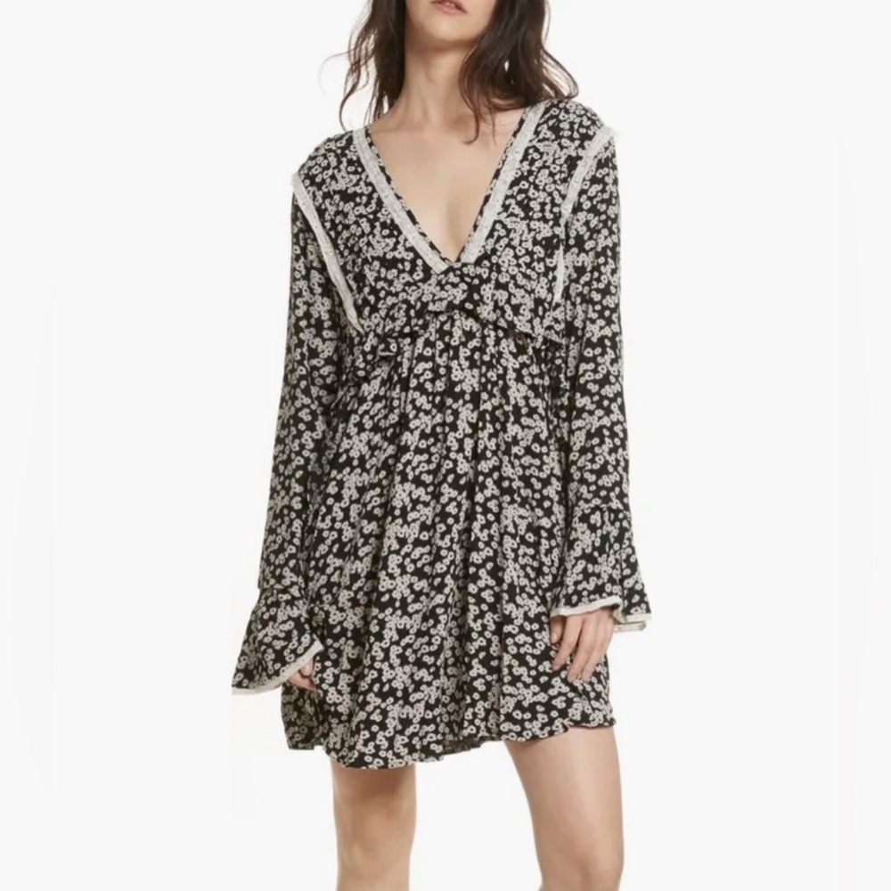 Free People Like You Best Mini Dress in Black Combo Medium
